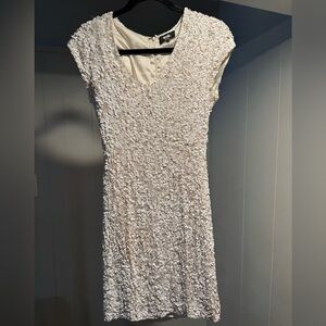 Elegant Ivory Textured Cap-Sleeve Dress